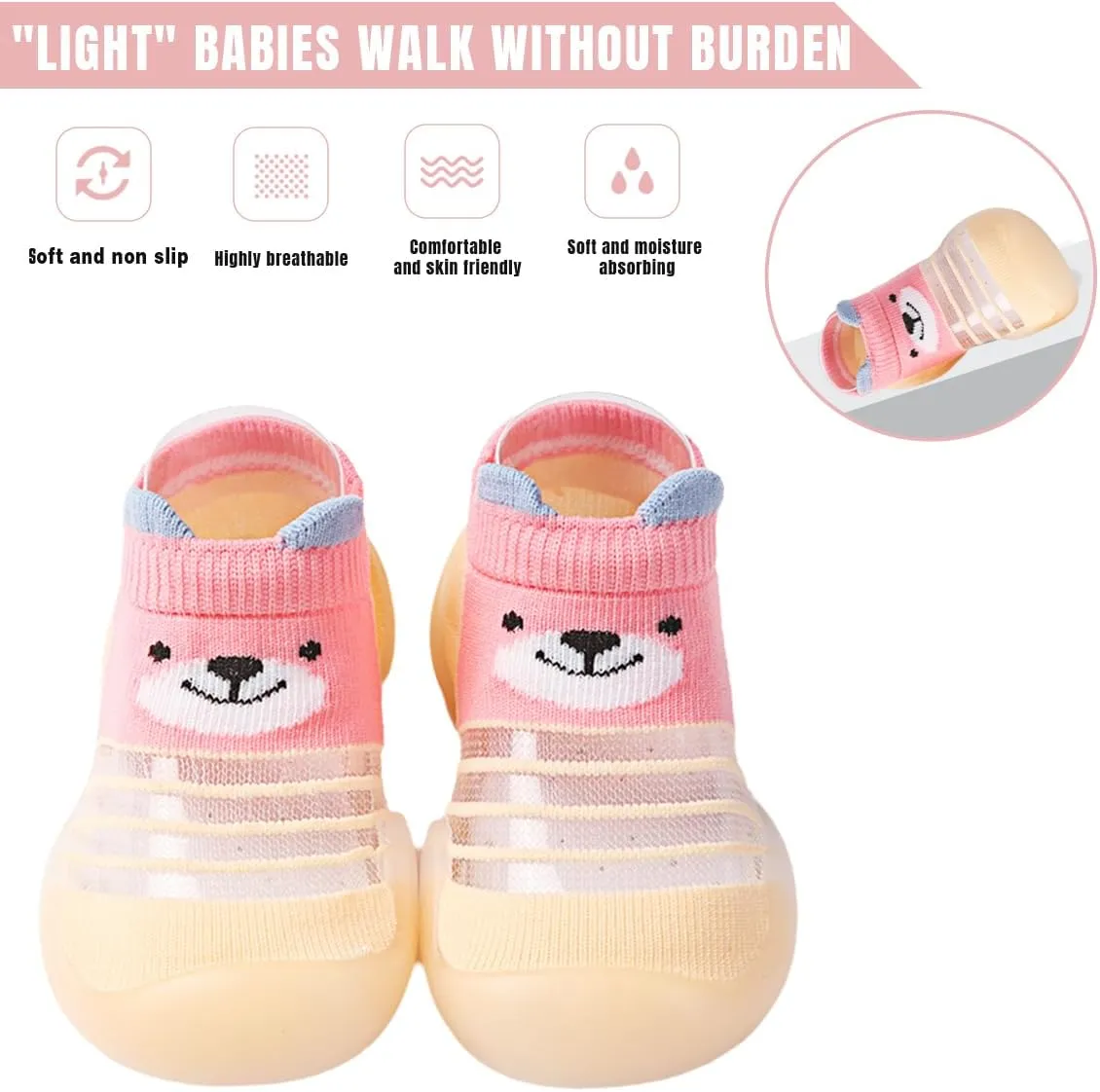 Baby Sock Shoes Boys Girls First Walking Shoes Non Slip Lightweight Toddler Infant Indoor Outdoor
