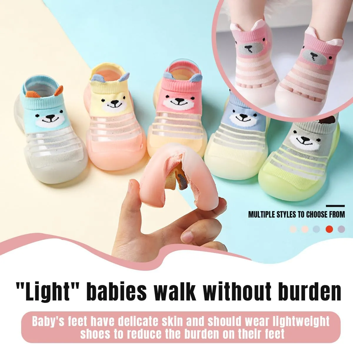 Baby Sock Shoes Boys Girls First Walking Shoes Non Slip Lightweight Toddler Infant Indoor Outdoor