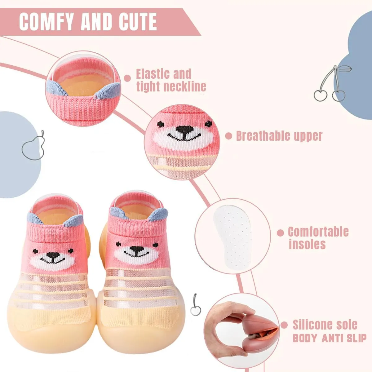 Baby Sock Shoes Boys Girls First Walking Shoes Non Slip Lightweight Toddler Infant Indoor Outdoor