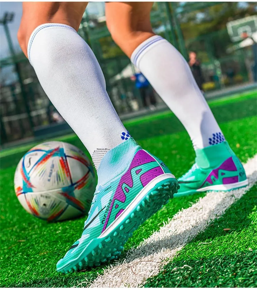 Boys Soccer Shoes Indoor Futsal Turf Youth Soccer Cleats Kids TF High-Top Football Boots for Athletic Training