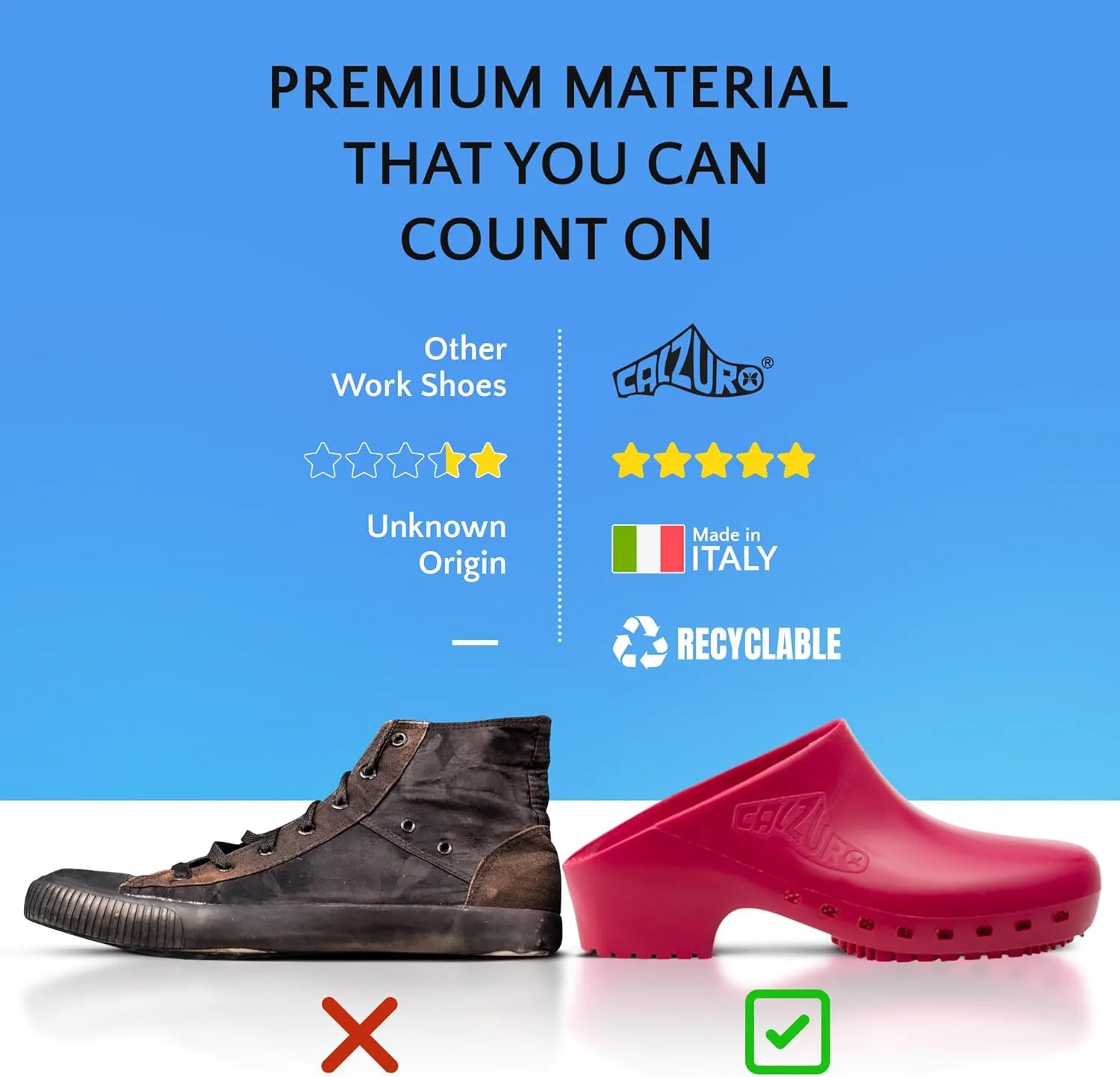 CALZURO Classic Work Clogs Without Holes - Unisex Nursing Clogs - Non Slip Shoes - Autoclavable Rubber Kitchen Shoes for Women and Men -