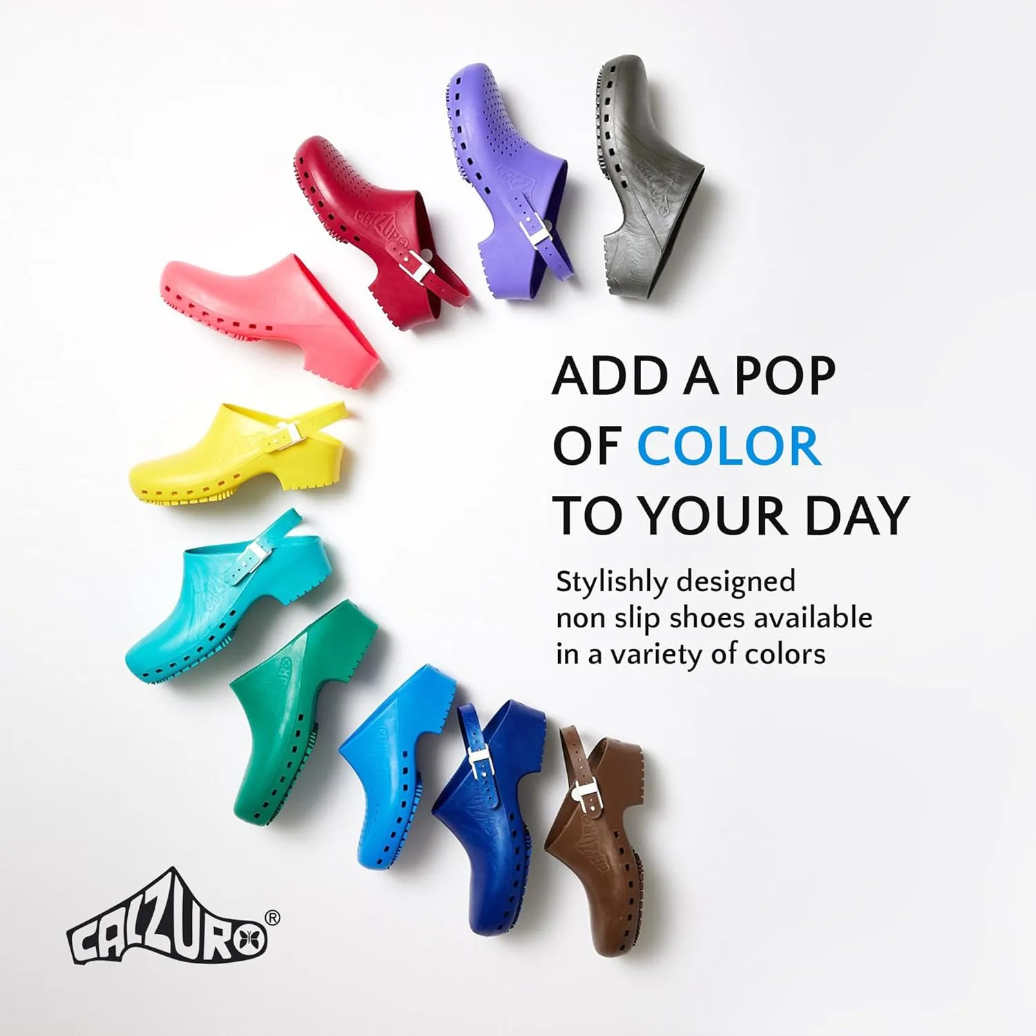 CALZURO Classic Work Clogs Without Holes - Unisex Nursing Clogs - Non Slip Shoes - Autoclavable Rubber Kitchen Shoes for Women and Men -