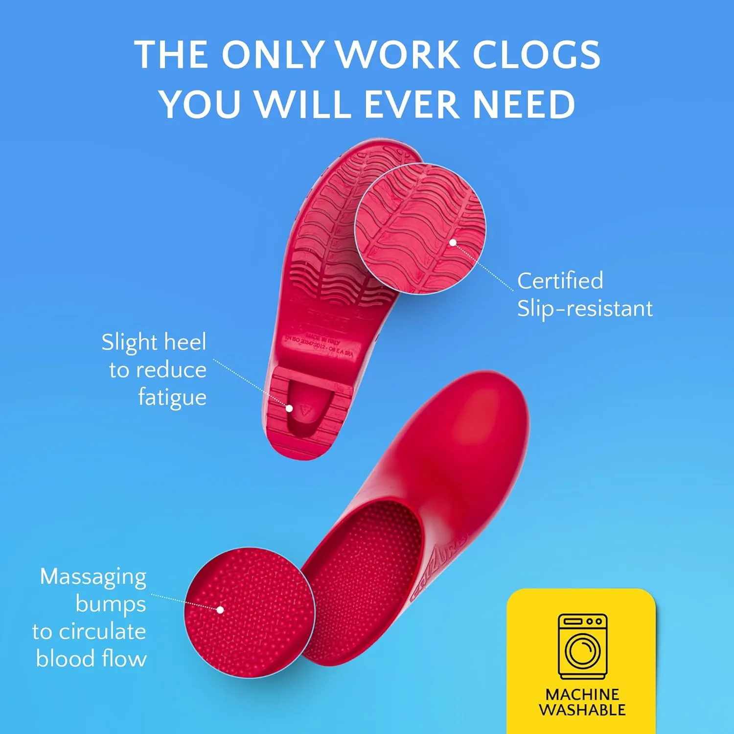 CALZURO Classic Work Clogs Without Holes - Unisex Nursing Clogs - Non Slip Shoes - Autoclavable Rubber Kitchen Shoes for Women and Men -