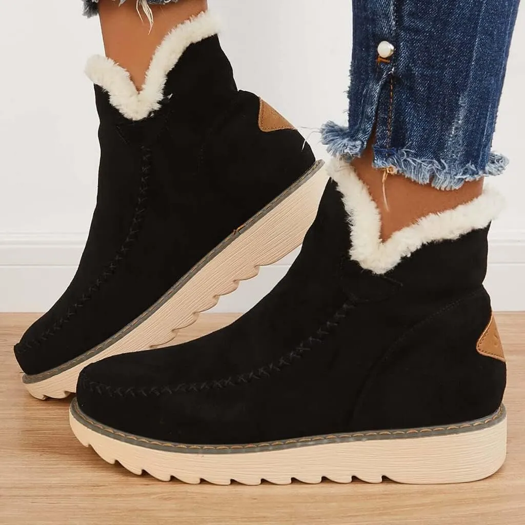 Classic Non-Slip Ankle Snow Booties Warm Fur Lining Boots, Women's Cashmere Waterproof Non-Slip Ankle Snow Boot