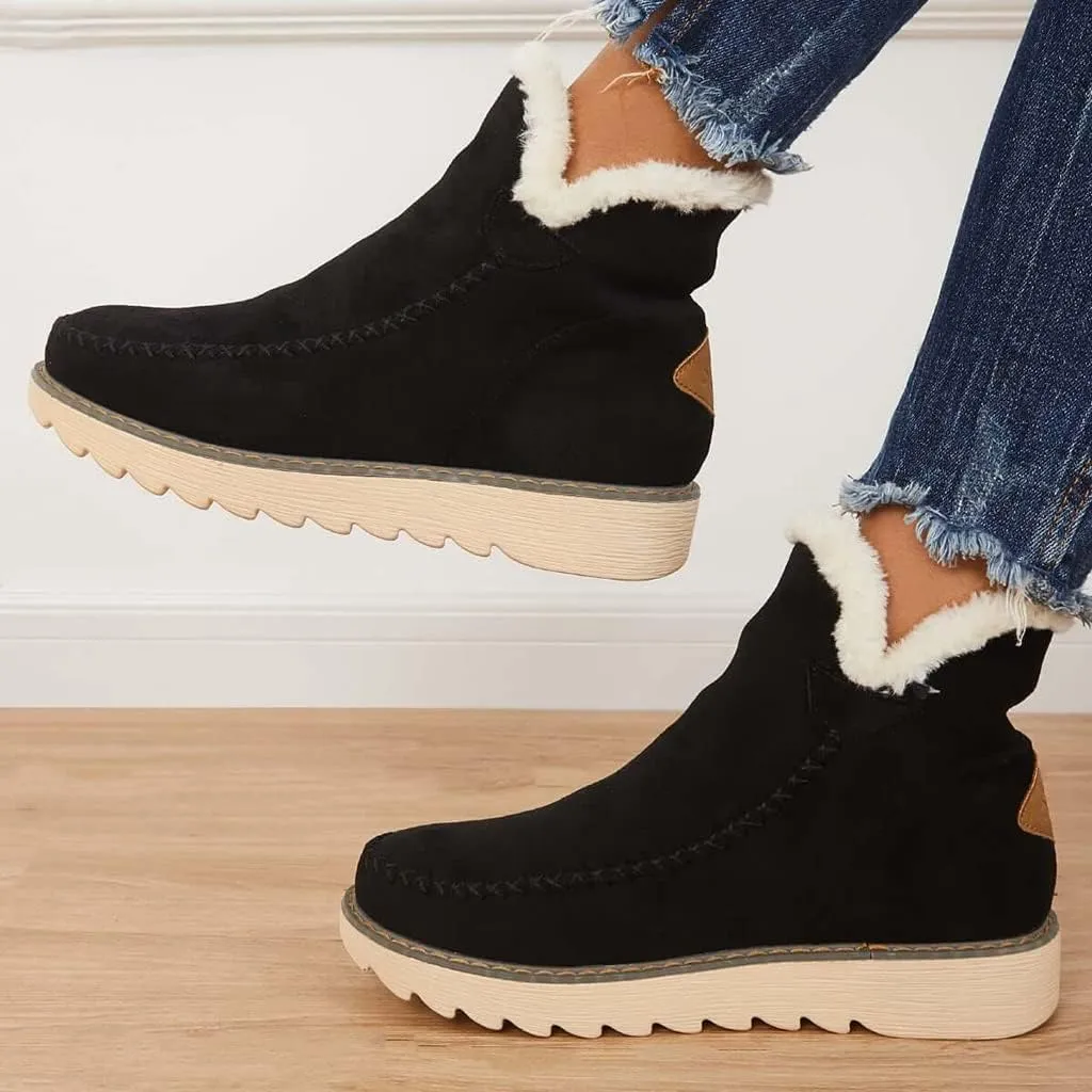 Classic Non-Slip Ankle Snow Booties Warm Fur Lining Boots, Women's Cashmere Waterproof Non-Slip Ankle Snow Boot