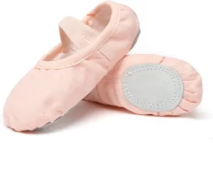 Danzcue Ballet Shoes for Girls-Soft Canvas/PU Leather Dance Slippers with Non-Slip Soles, Ideal Ballet Flats for Toddlers and Kids