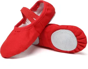 Danzcue Ballet Shoes for Girls-Soft Canvas/PU Leather Dance Slippers with Non-Slip Soles, Ideal Ballet Flats for Toddlers and Kids