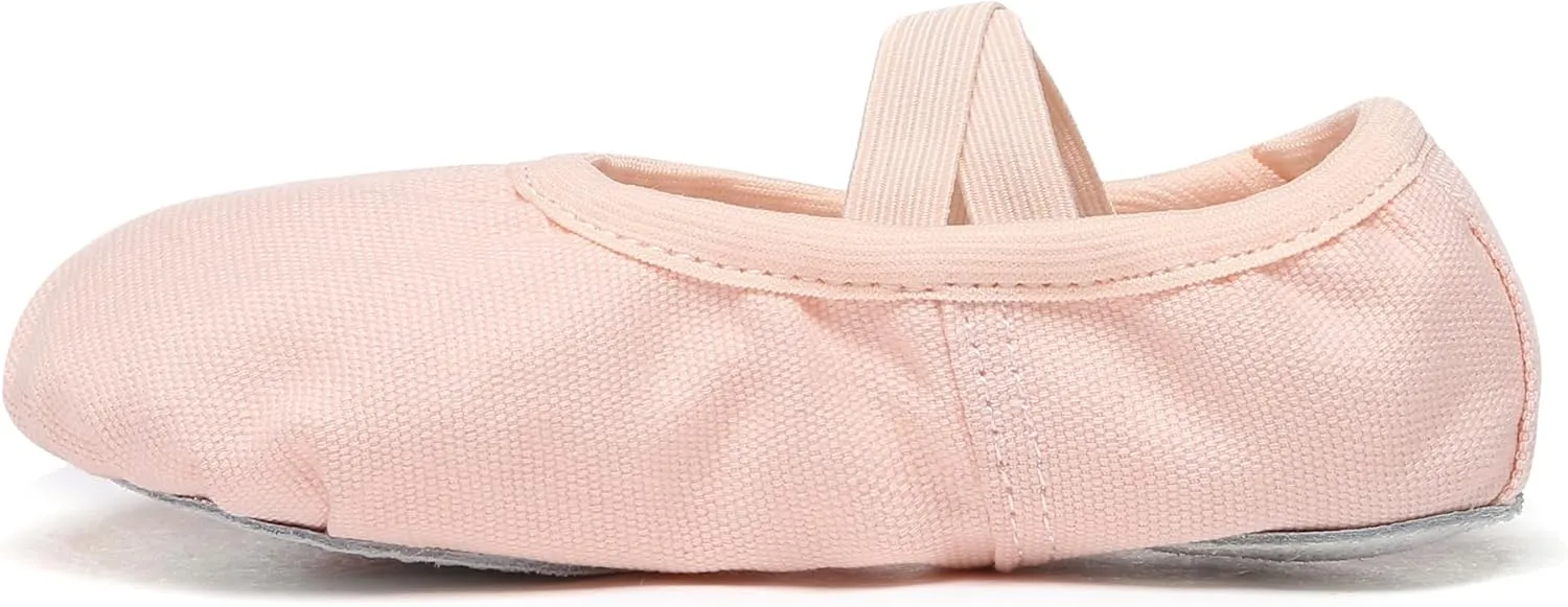 Danzcue Ballet Shoes for Girls-Soft Canvas/PU Leather Dance Slippers with Non-Slip Soles, Ideal Ballet Flats for Toddlers and Kids