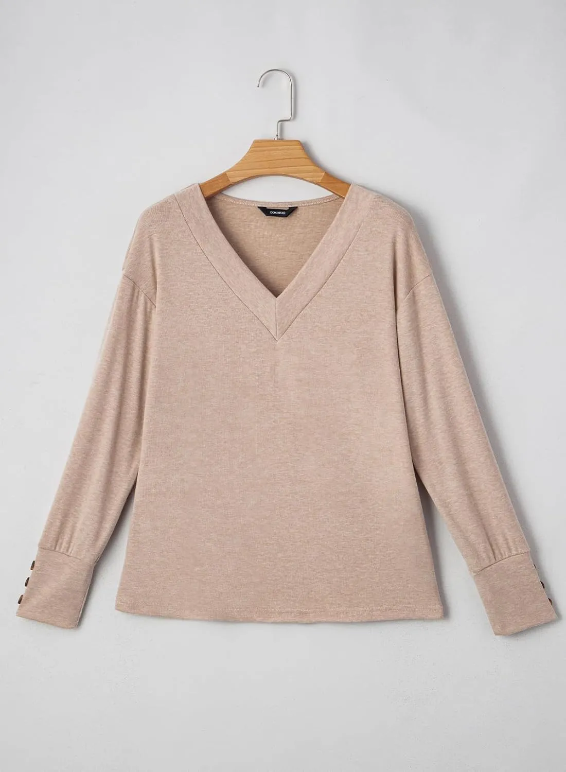 Dokotoo Women's Casual Long Sleeve V Neck Pullover Shirts Loose Fit Lightweight Knit Tops