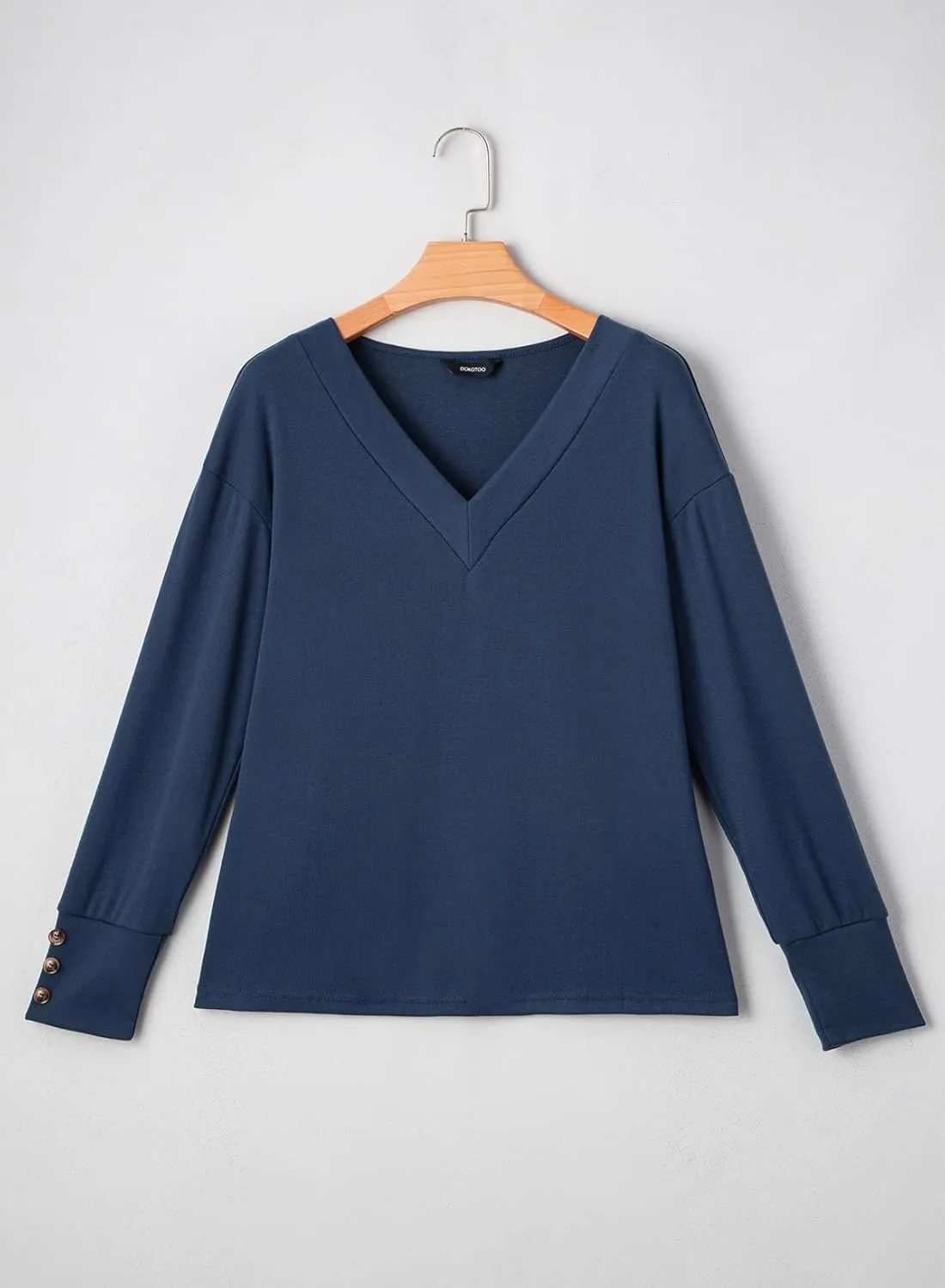 Dokotoo Women's Casual Long Sleeve V Neck Pullover Shirts Loose Fit Lightweight Knit Tops