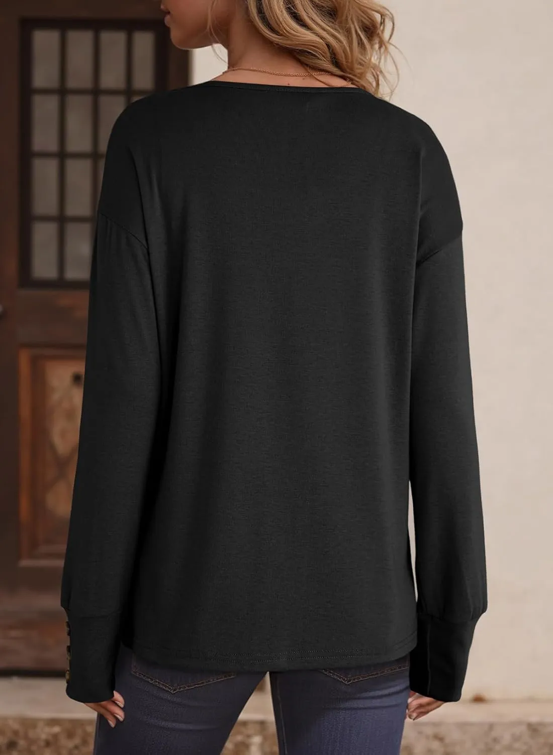 Dokotoo Women's Casual Long Sleeve V Neck Pullover Shirts Loose Fit Lightweight Knit Tops
