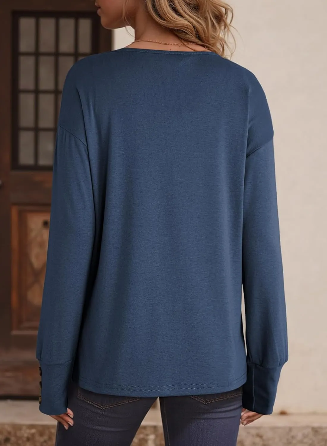 Dokotoo Women's Casual Long Sleeve V Neck Pullover Shirts Loose Fit Lightweight Knit Tops