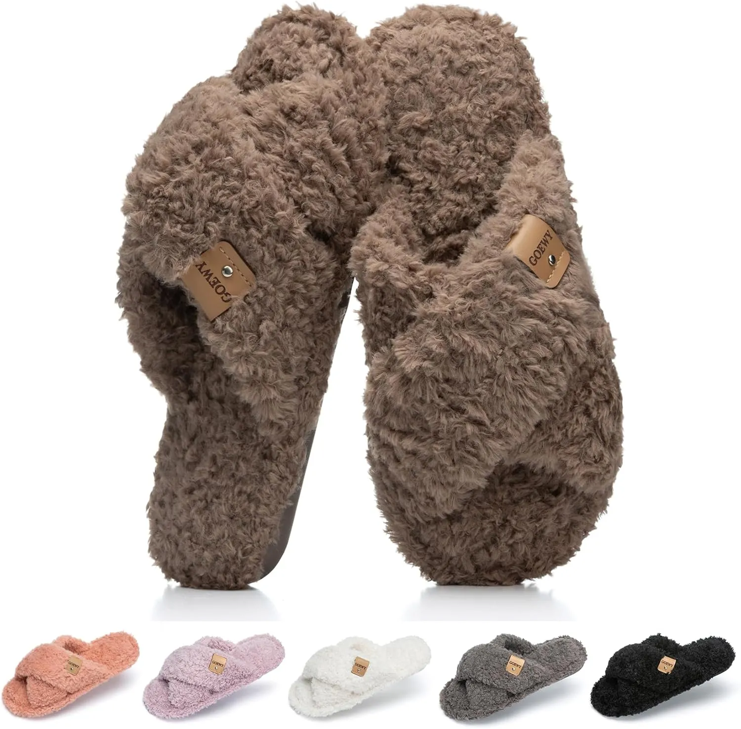 Fuzzy Open Toe Slippers for Women Indoor and Outdoor with Memory Foam Cozy Cross Band Cute Slipper Soft House Shoes Slides Slip On Gifts for Women Mom Her Ladies Bridesmaid