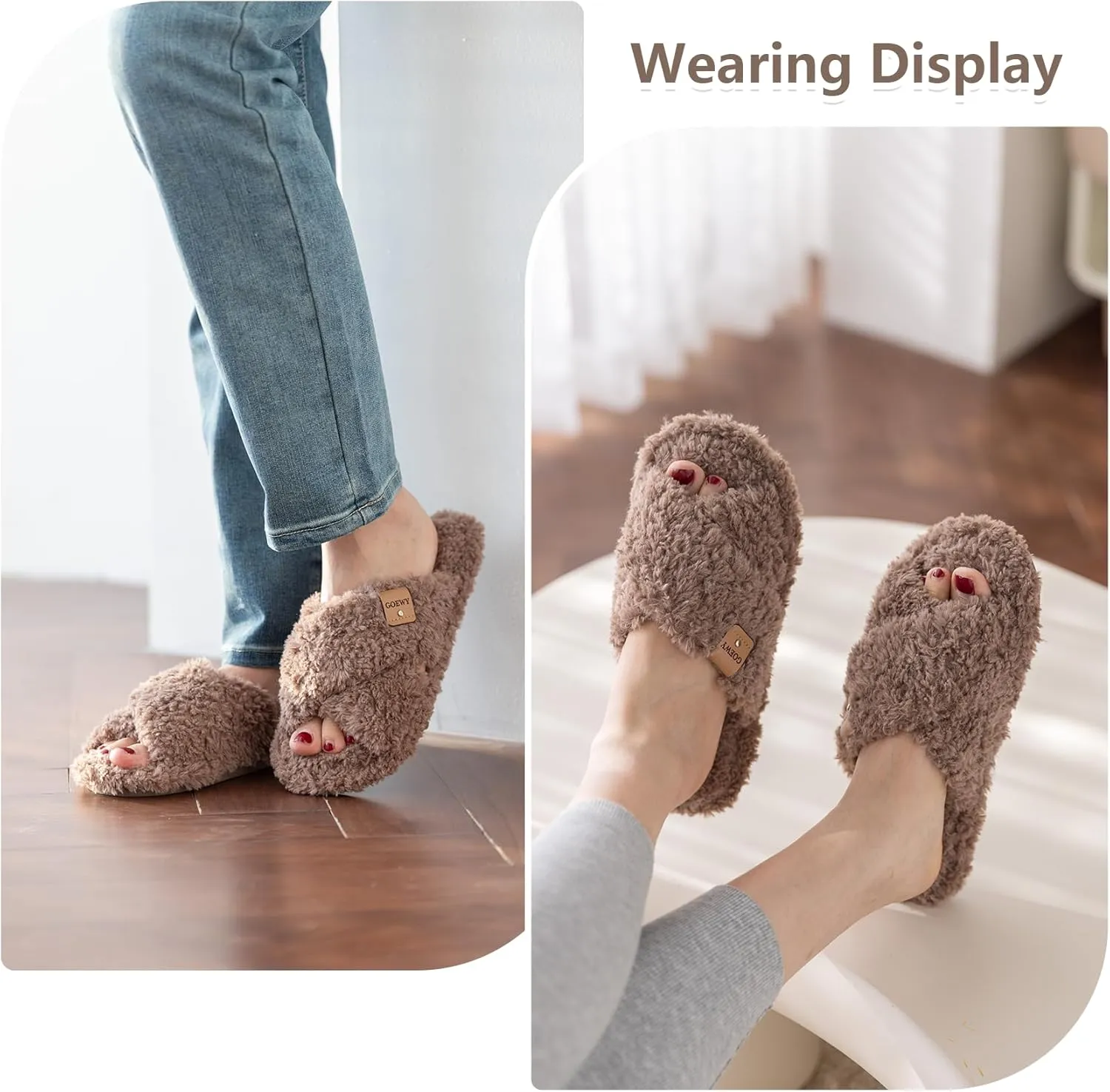 Fuzzy Open Toe Slippers for Women Indoor and Outdoor with Memory Foam Cozy Cross Band Cute Slipper Soft House Shoes Slides Slip On Gifts for Women Mom Her Ladies Bridesmaid