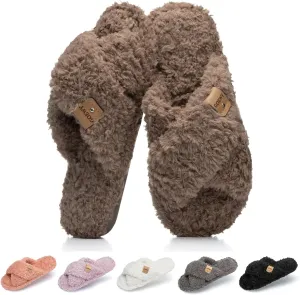 Fuzzy Open Toe Slippers for Women Indoor and Outdoor with Memory Foam Cozy Cross Band Cute Slipper Soft House Shoes Slides Slip On Gifts for Women Mom Her Ladies Bridesmaid