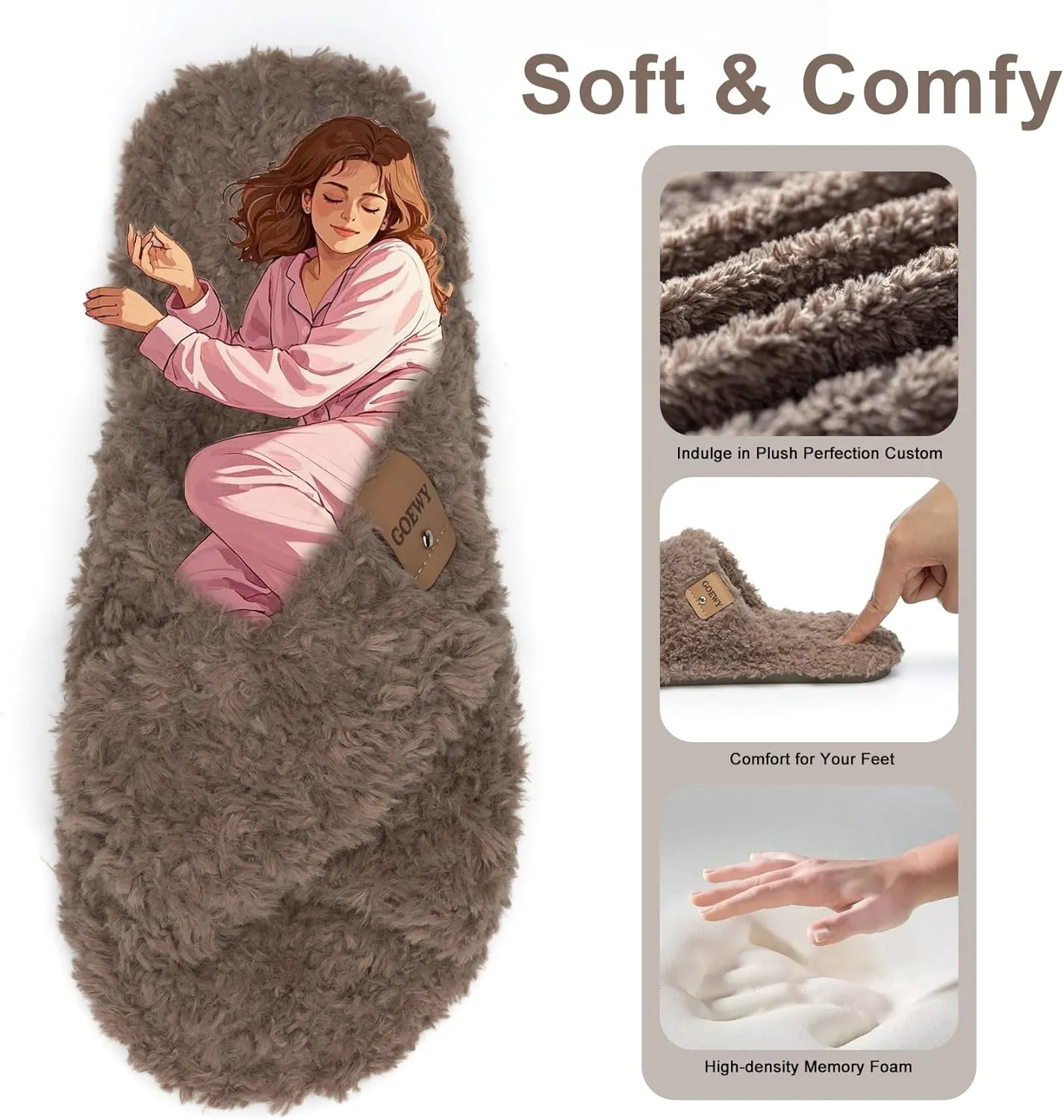 Fuzzy Open Toe Slippers for Women Indoor and Outdoor with Memory Foam Cozy Cross Band Cute Slipper Soft House Shoes Slides Slip On Gifts for Women Mom Her Ladies Bridesmaid