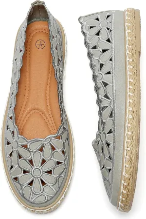 HEAWISH Women??s Ballet Flat Daisy Round Toe Dress Shoes Casual Slip On Rope Loafer