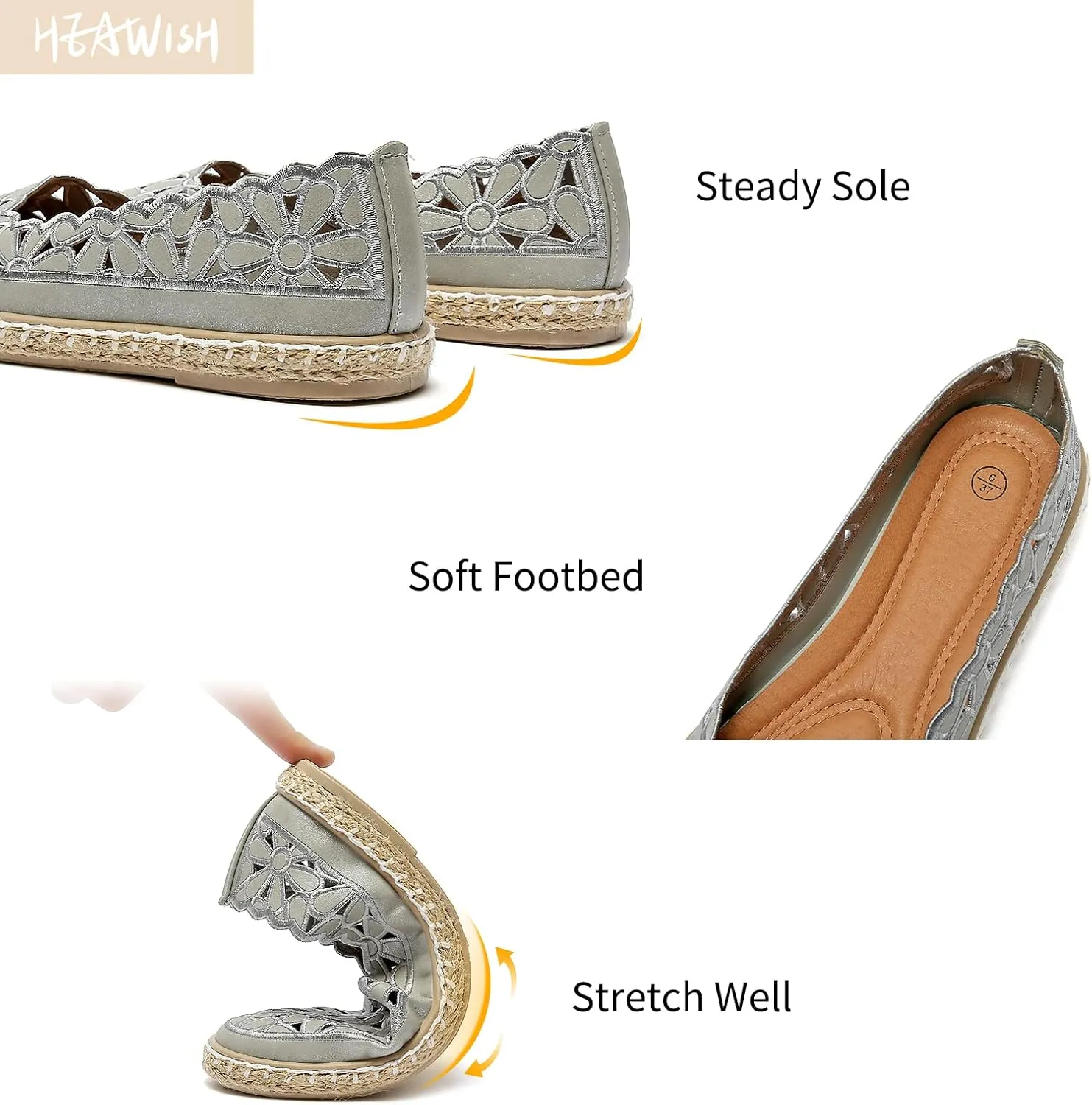 HEAWISH Women??s Ballet Flat Daisy Round Toe Dress Shoes Casual Slip On Rope Loafer