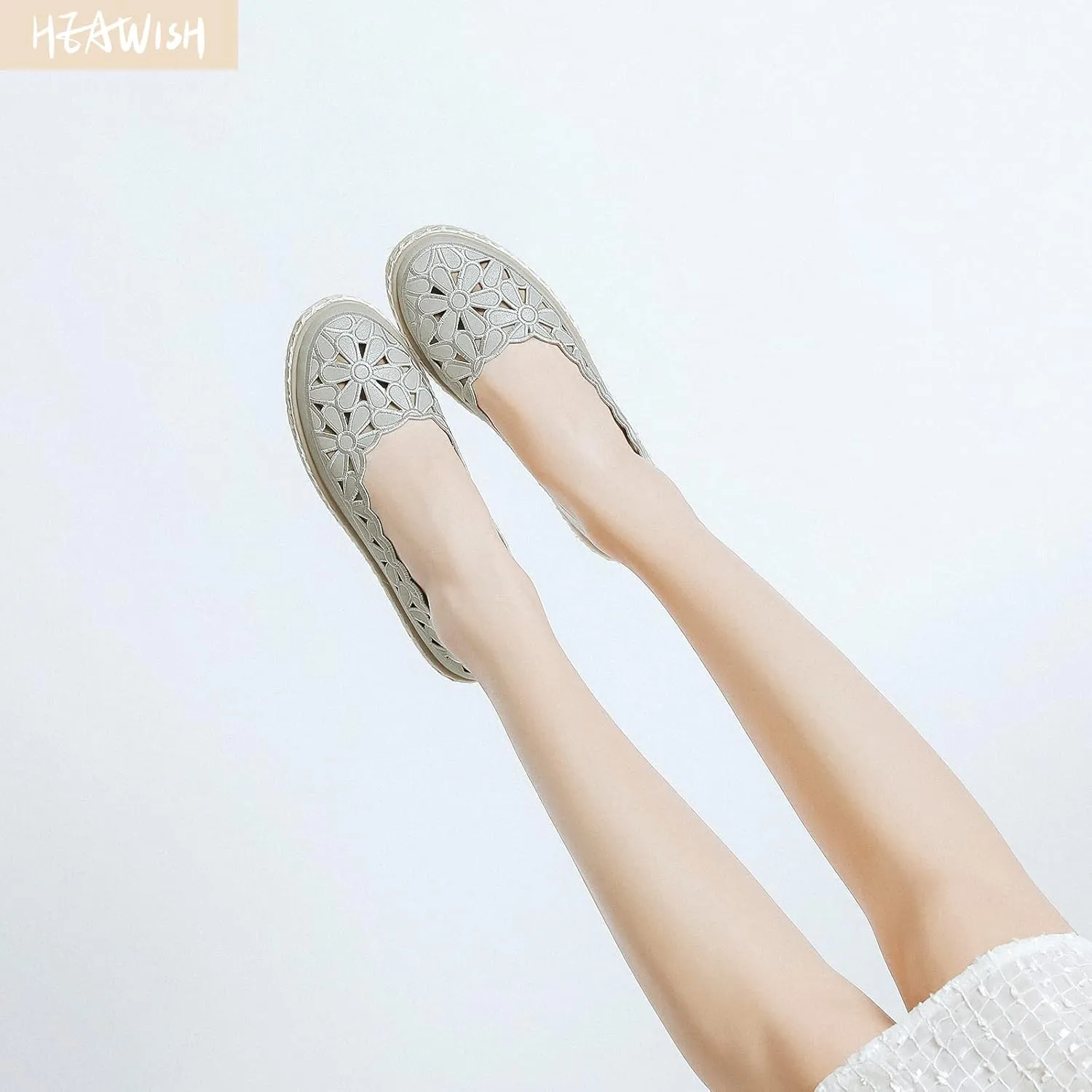 HEAWISH Women??s Ballet Flat Daisy Round Toe Dress Shoes Casual Slip On Rope Loafer