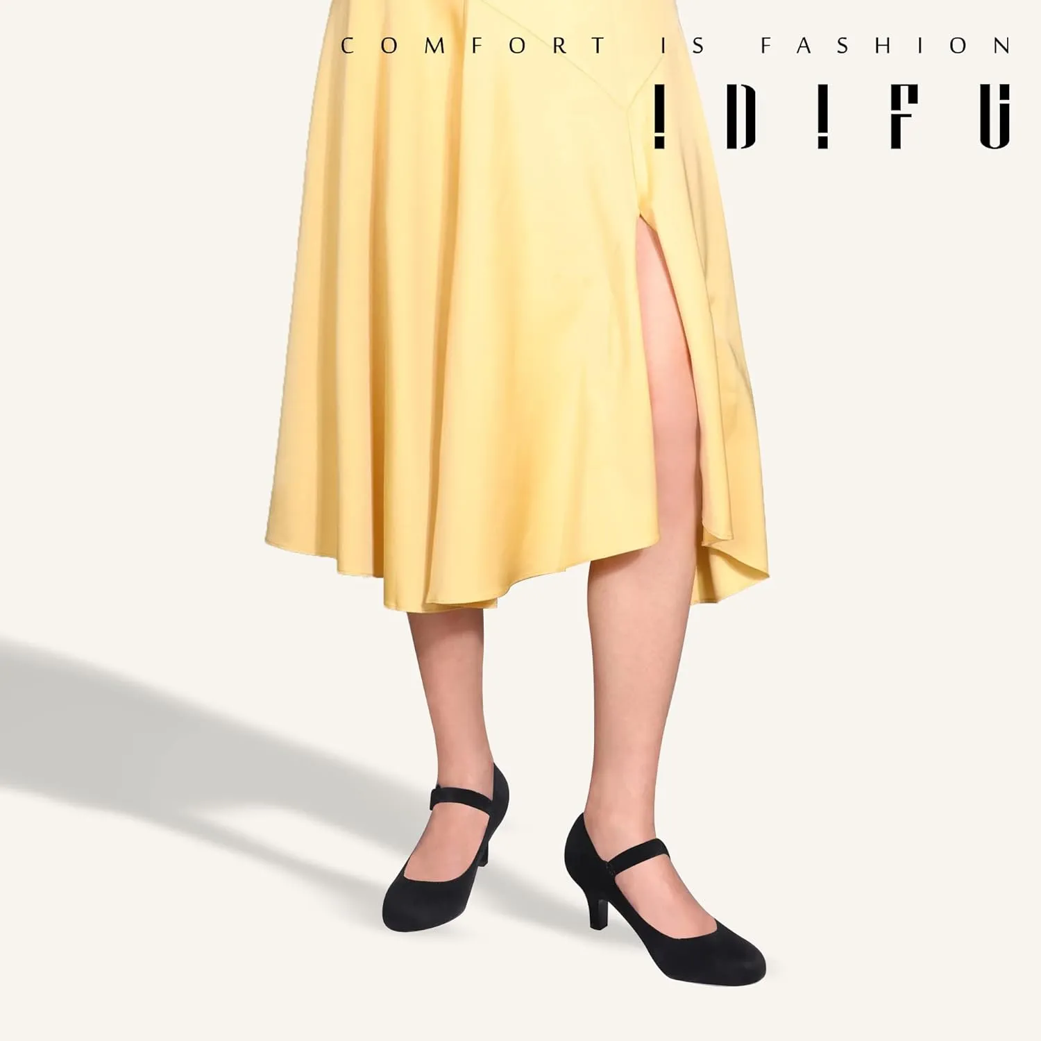 IDIFU Women's Jessy Dress Mary Jane Shoes Low Kitten Heels Closed Round Toe Office Work Wedding Pumps