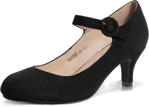 IDIFU Women's Jessy Dress Mary Jane Shoes Low Kitten Heels Closed Round Toe Office Work Wedding Pumps