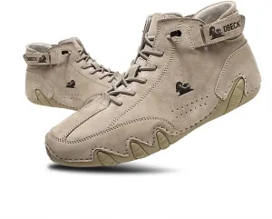 JishinGal Men's Casual Suede Lace Up Flats Chukka Ankle Boots,Handmade High Top high boots Outdoor Walking Sneakers Slip-on Lightweight Non-Slip Driving Chukka Boots