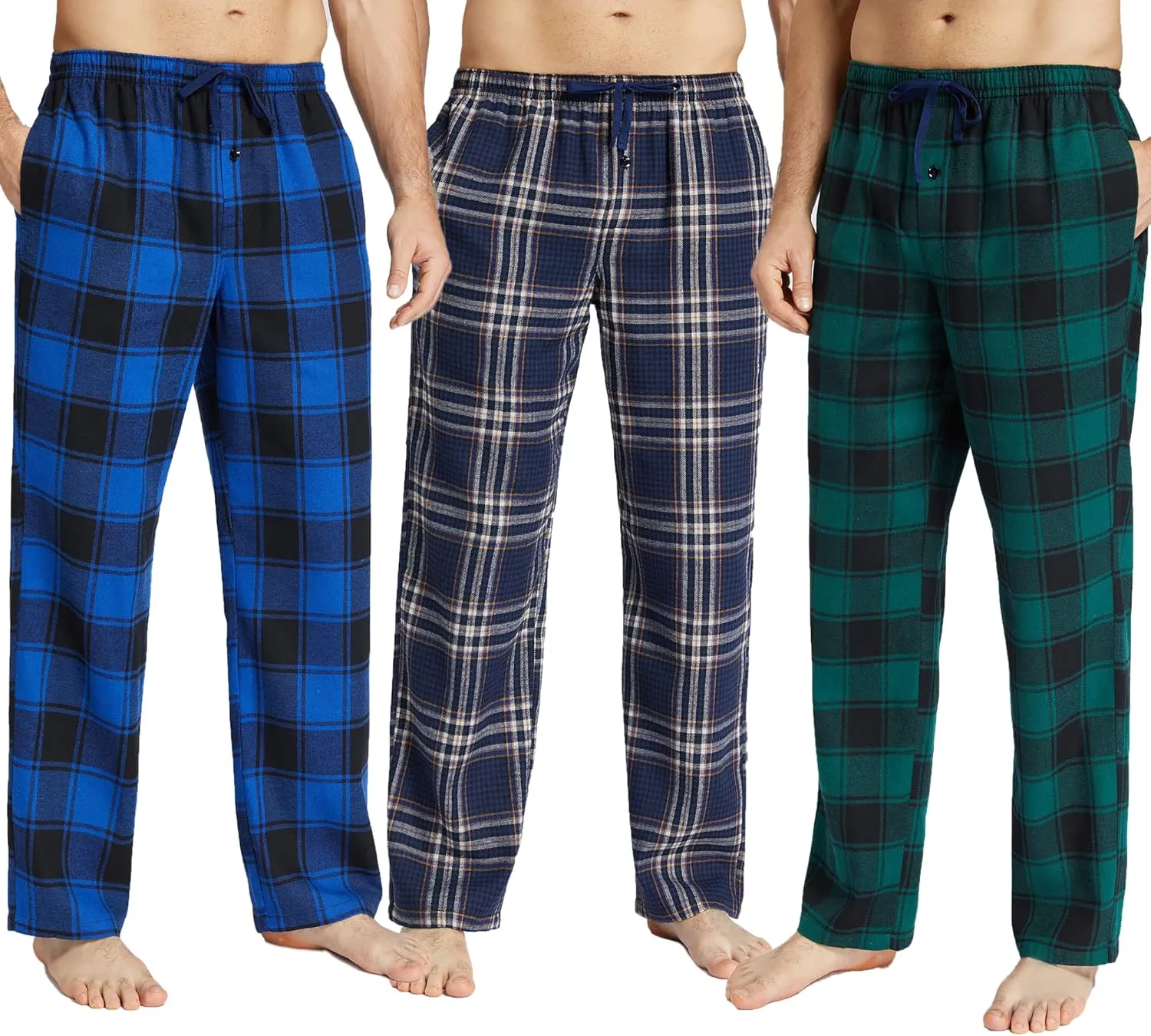 JupiterSecret Mens Pajama Pants Set Flannel Cotton Lightweight Sleep & Lounge Pants, PJ Bottoms with Pockets and Button Fly