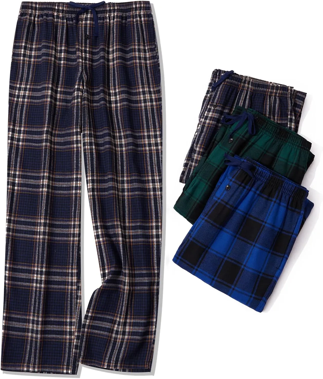 JupiterSecret Mens Pajama Pants Set Flannel Cotton Lightweight Sleep & Lounge Pants, PJ Bottoms with Pockets and Button Fly