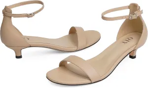 Kitten Heels for Women Heeled Sandals Round Toe Strappy Low Heels Dress Shoes