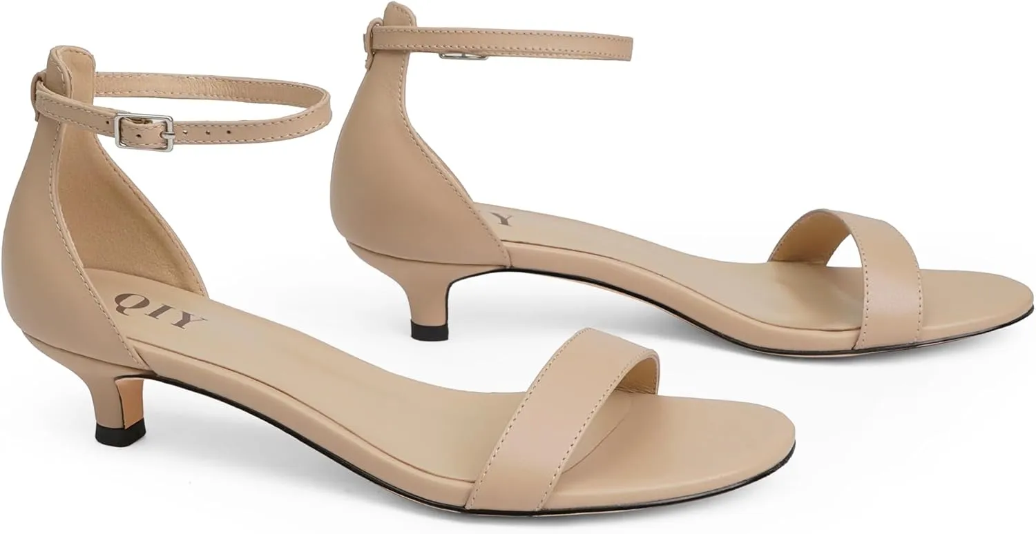 Kitten Heels for Women Heeled Sandals Round Toe Strappy Low Heels Dress Shoes