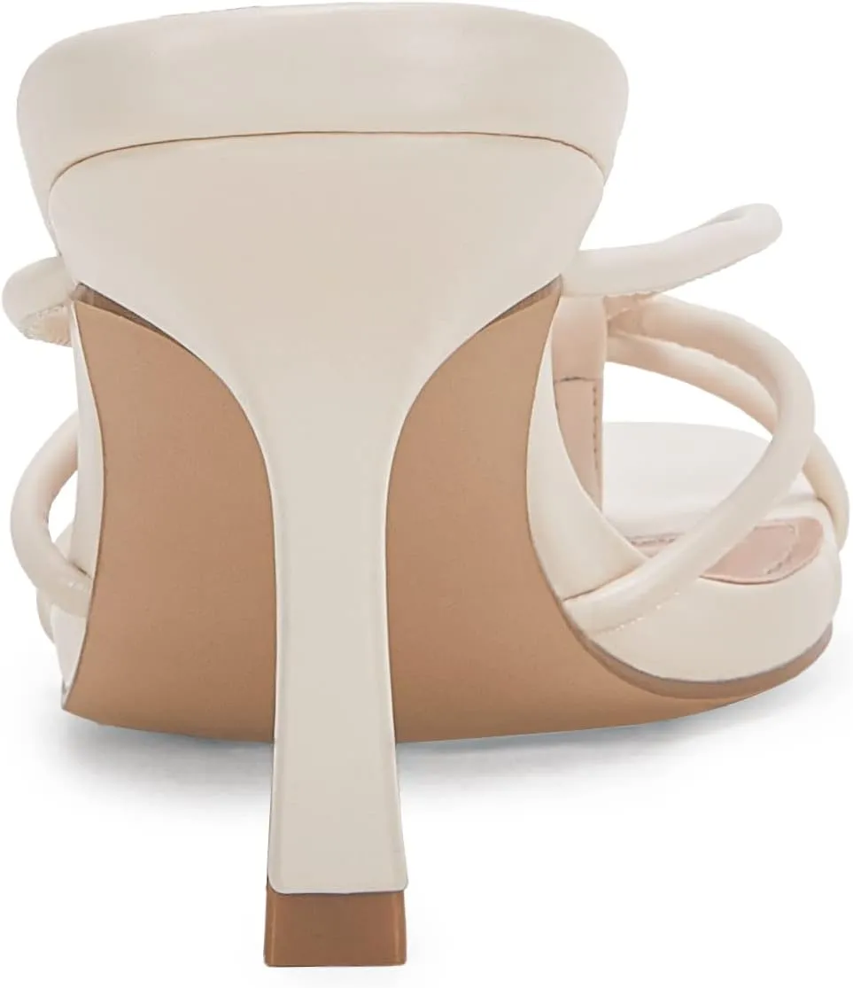 LAICIGO Womens Square Open Toe Flip Flops Stiletto Heels Strappy Thong Slide on Slingback Mules Sandals