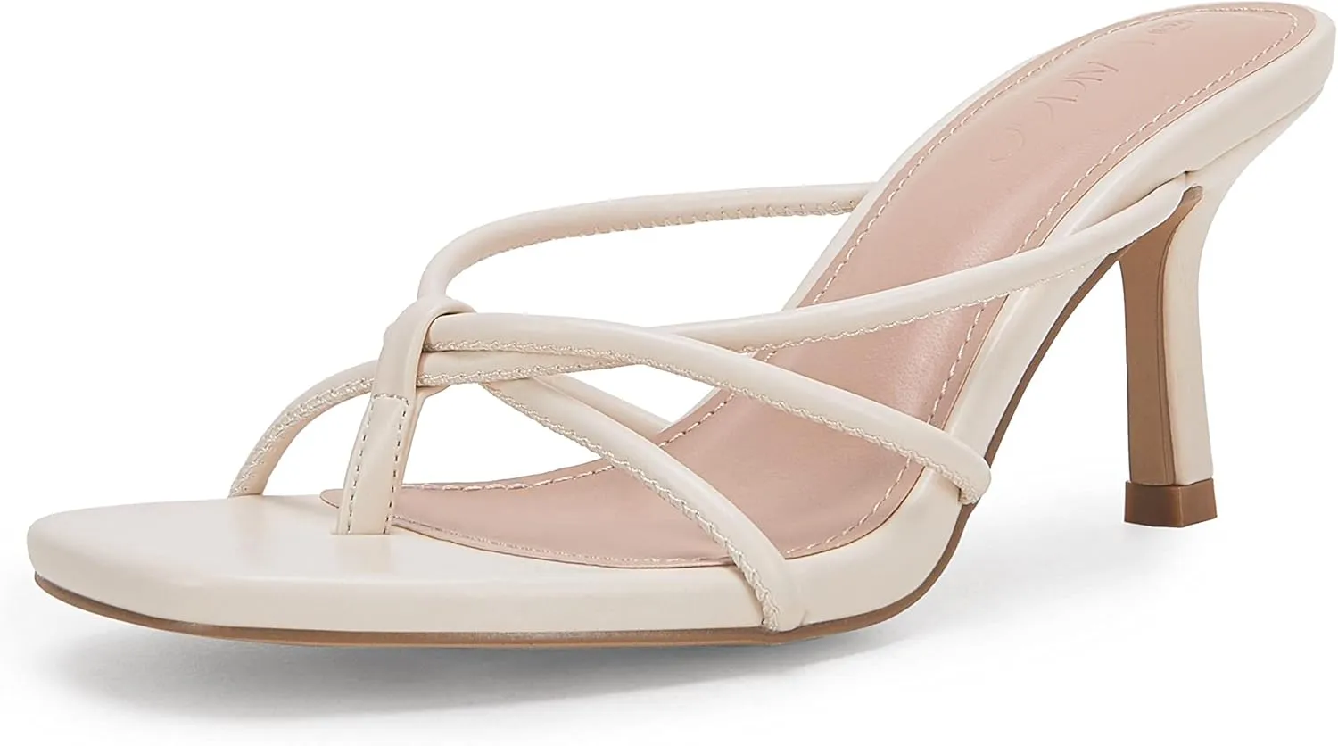 LAICIGO Womens Square Open Toe Flip Flops Stiletto Heels Strappy Thong Slide on Slingback Mules Sandals