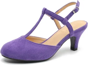 LIURUIJIA Women's Closed Toe T Strap Slingback Kitten Heels Casual Dressy Shoes Sandals Wedding Office Pumps
