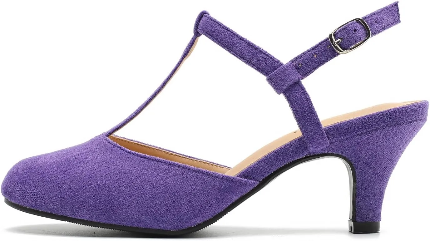 LIURUIJIA Women's Closed Toe T Strap Slingback Kitten Heels Casual Dressy Shoes Sandals Wedding Office Pumps
