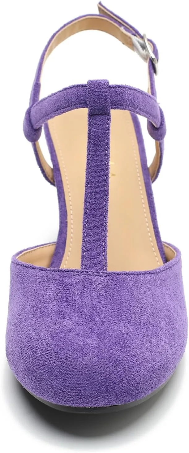 LIURUIJIA Women's Closed Toe T Strap Slingback Kitten Heels Casual Dressy Shoes Sandals Wedding Office Pumps