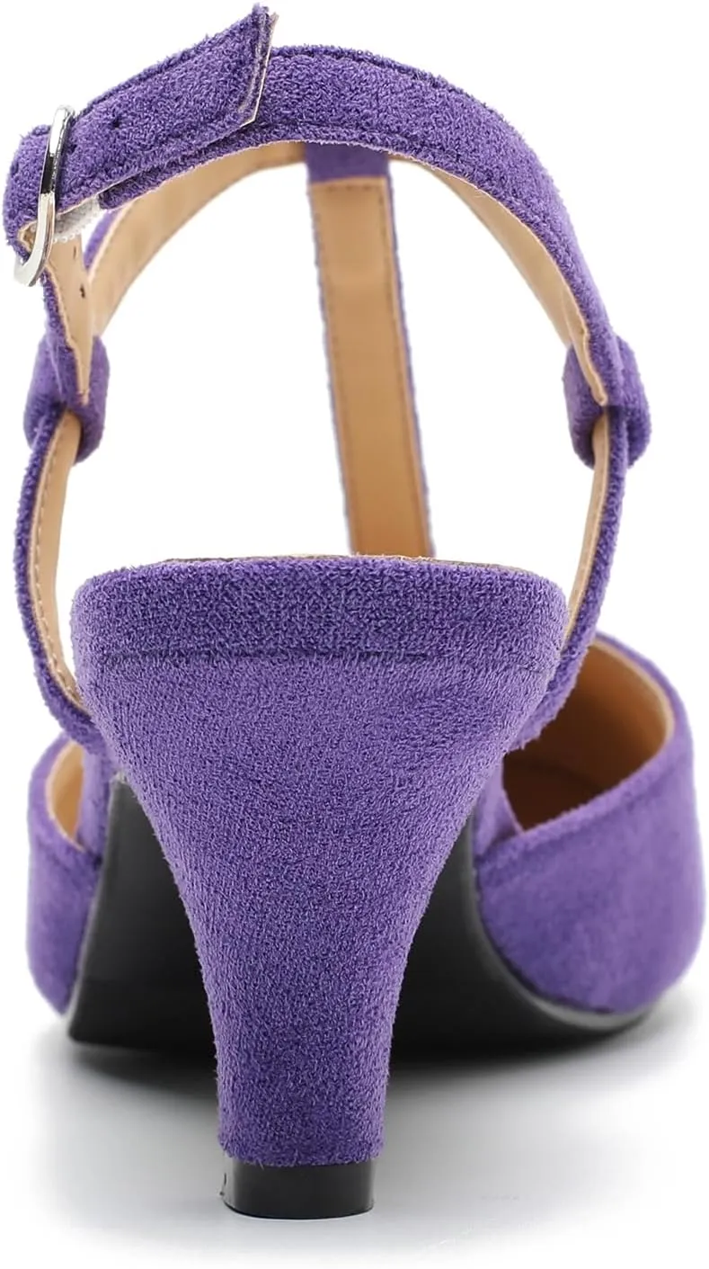 LIURUIJIA Women's Closed Toe T Strap Slingback Kitten Heels Casual Dressy Shoes Sandals Wedding Office Pumps