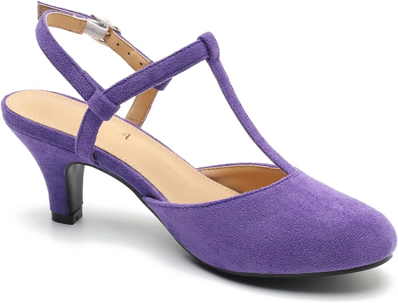 LIURUIJIA Women's Closed Toe T Strap Slingback Kitten Heels Casual Dressy Shoes Sandals Wedding Office Pumps