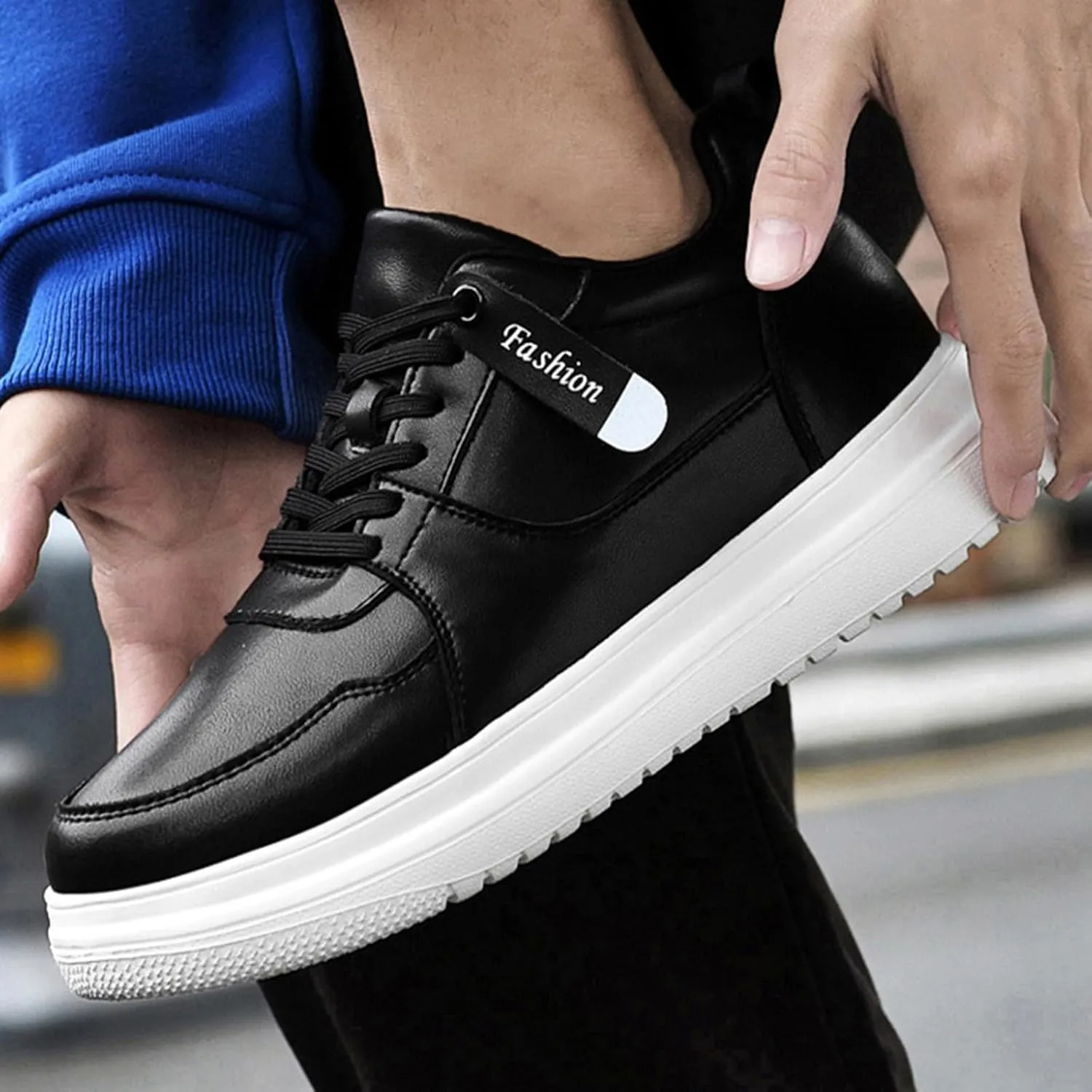 Men's Leather Lace-up Invisible Height Increase Sneakers,Comfortable Lightweight Fashion Outdoor Non-Slip Shock-Absorbing Running Sports Shoes 3.93'' Taller