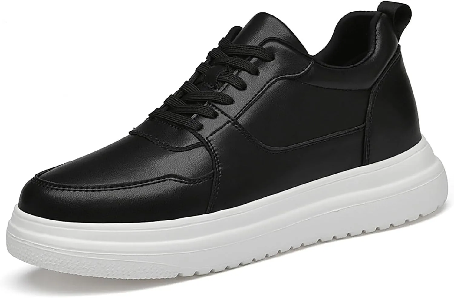 Men's Leather Lace-up Invisible Height Increase Sneakers,Comfortable Lightweight Fashion Outdoor Non-Slip Shock-Absorbing Running Sports Shoes 3.93'' Taller
