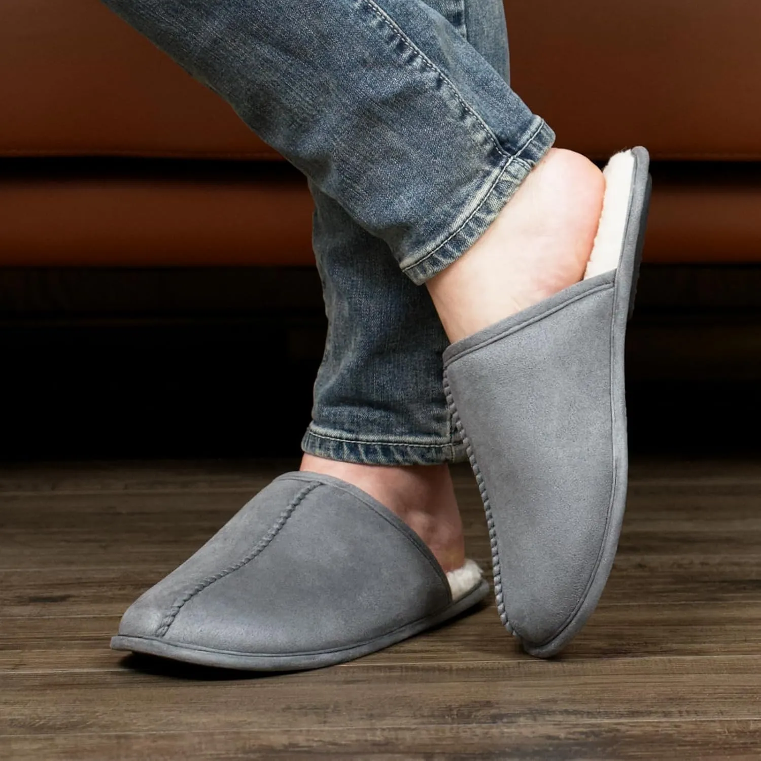 Men's Scuff Slippers with Memory Foam, Faux Suede Open Back House Slip-ons, Non-slip Indoor/Outdoor Soles, Unique Gifts, Sizes 8-15