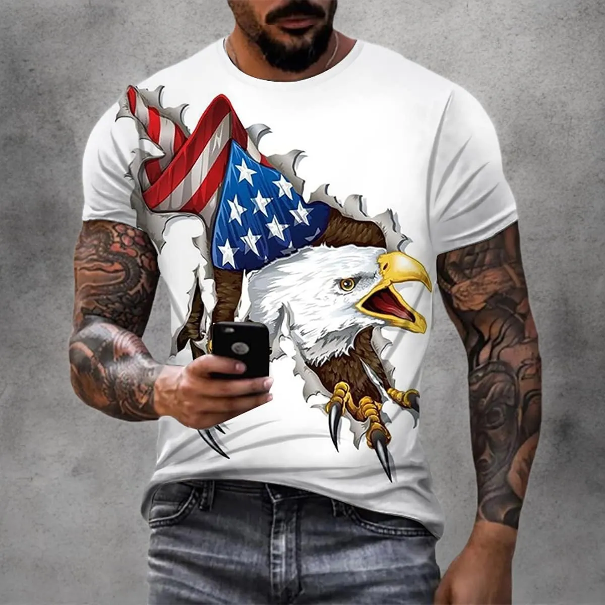 Men's Short Sleeve Patriotic American Design with Eagle and Flag Premium T-Shirt