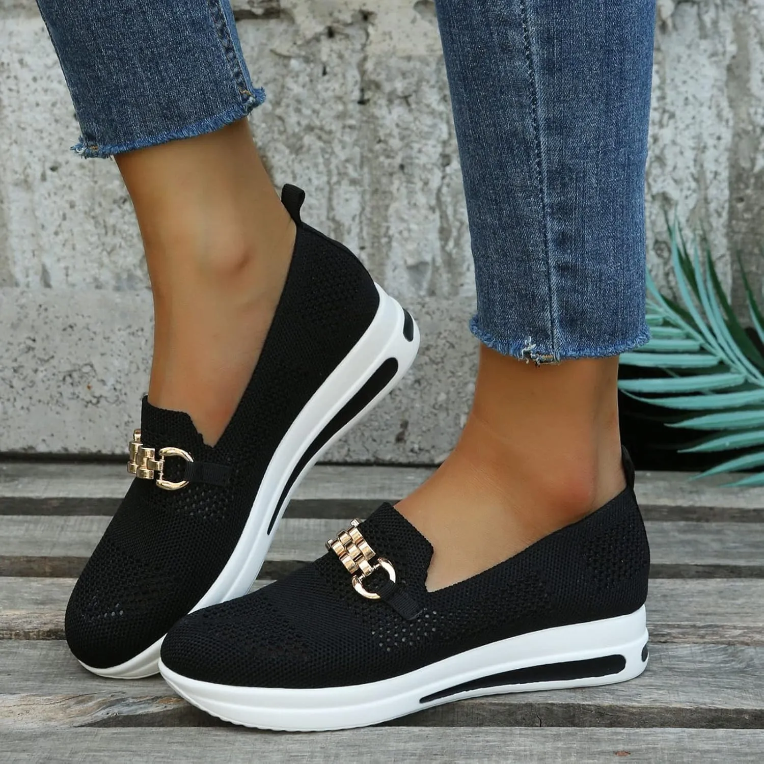 Orthopedic Walking Shoes for Women Slip-On Fashion Platform Sneakers Woven Breathable Summer Shoes with Arch Support