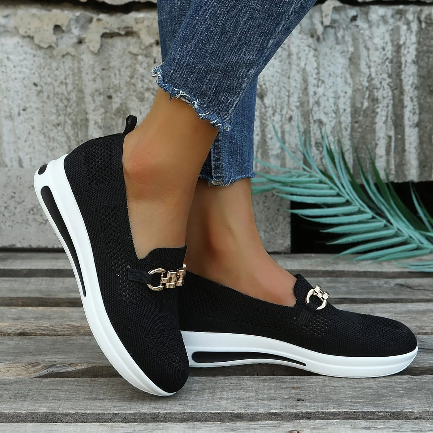 Orthopedic Walking Shoes for Women Slip-On Fashion Platform Sneakers Woven Breathable Summer Shoes with Arch Support