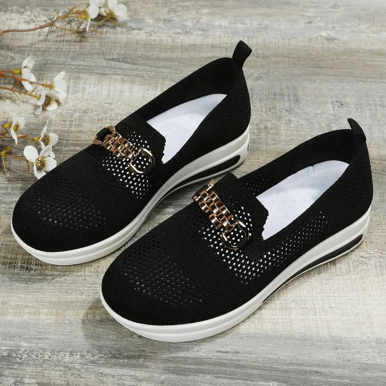 Orthopedic Walking Shoes for Women Slip-On Fashion Platform Sneakers Woven Breathable Summer Shoes with Arch Support