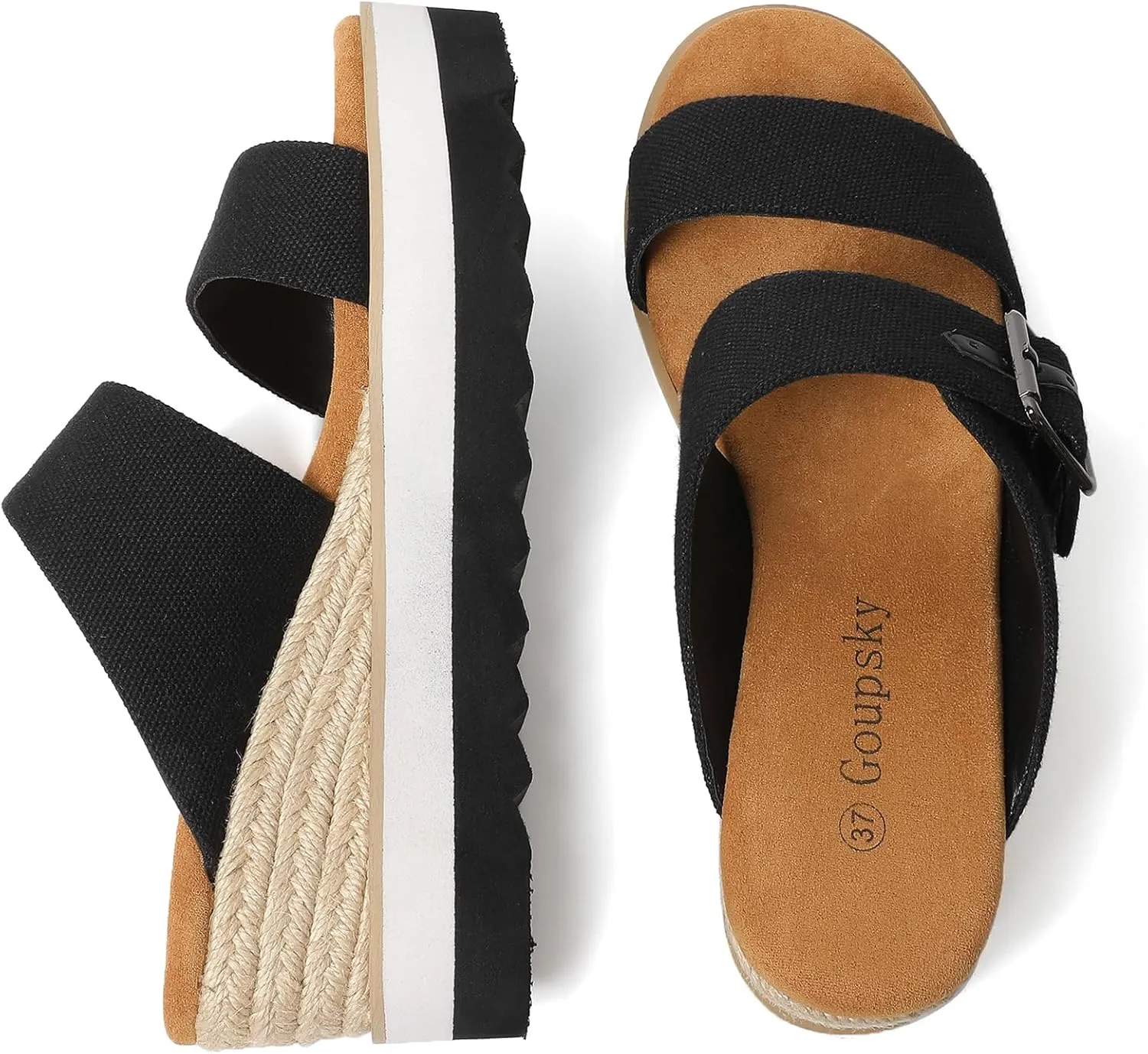 Platform Sandals Raffia Wedge Mules for Women Round Open Toe Slip On Sandals Espadrilles Womens Slides Shoes for Vacation Summer Beach