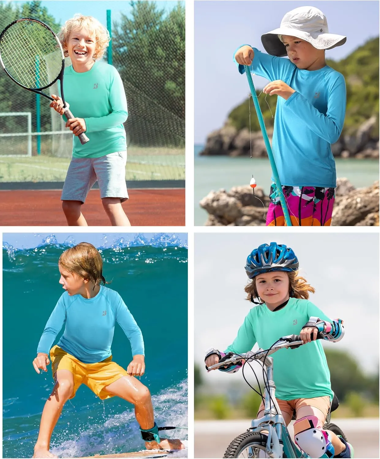 Roadbox Boys Rash Guard Swim Shirt, UPF 50 Sun Protection Long Sleeve, Quick Dry Swimming Fishing Shirts for Kids Youth