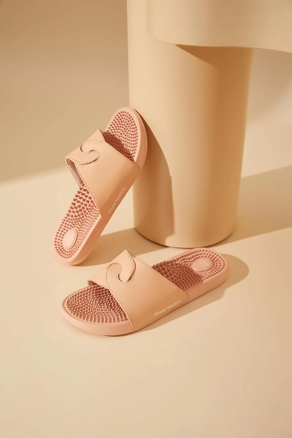 Vegan Leather Reflexology Massage Slippers - Indoor Sandals - Acupressure Footbed - Arch Support - Shock Absorbing Sole - Pain Relief & Relaxation for Flat Feet -Fallen Arches - Size - 8 US