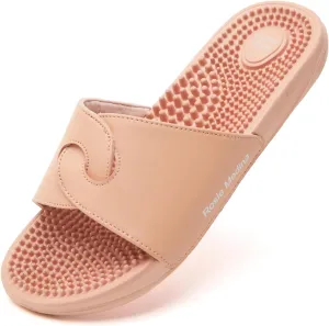 Vegan Leather Reflexology Massage Slippers - Indoor Sandals - Acupressure Footbed - Arch Support - Shock Absorbing Sole - Pain Relief & Relaxation for Flat Feet -Fallen Arches - Size - 8 US