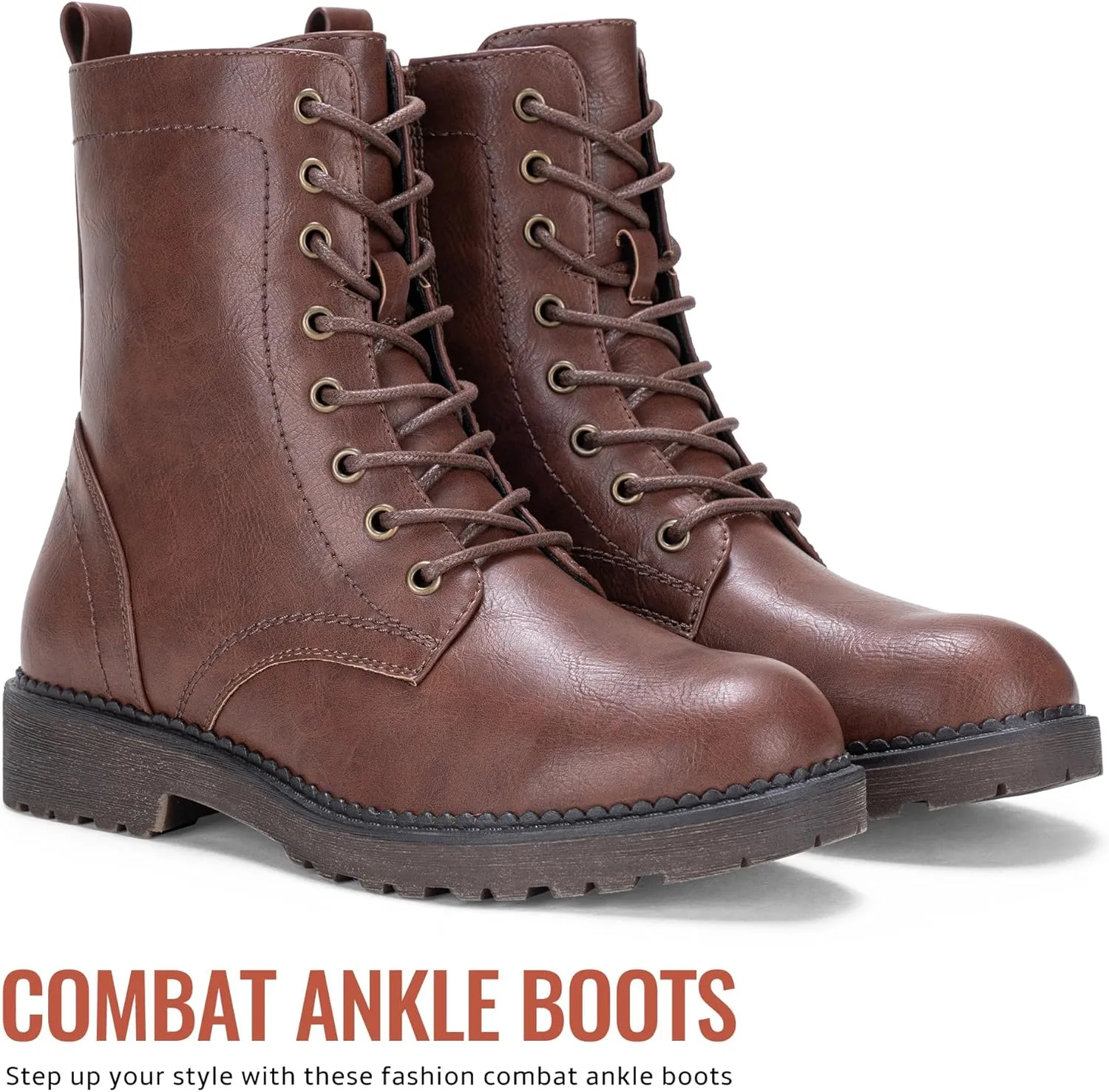 Vepose Women's Combat Ankle Black Flat Boots, Military Fashion 925 Booties Inner Zipper