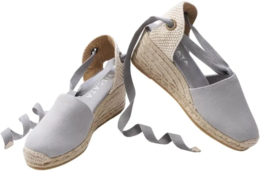 VISCATA Escala Espadrille Canvas Wedges with Sleek Ankle Laces Women's Lace Up Shoes Handmade in Spain Organic Cotton Canvas and 100% Natural Jute Midsole for All Occasions